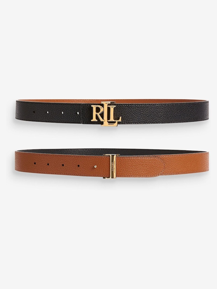 Lauren Ralph Lauren Large Tan Brown/Black Reversible Monogram Belt - Image 1 of 3