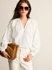 White Tie Neck Floral Blouse - Image 9 of 11