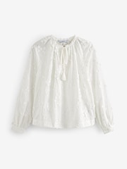 White Tie Neck Floral Blouse - Image 6 of 11