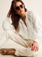 White Tie Neck Floral Blouse - Image 7 of 11