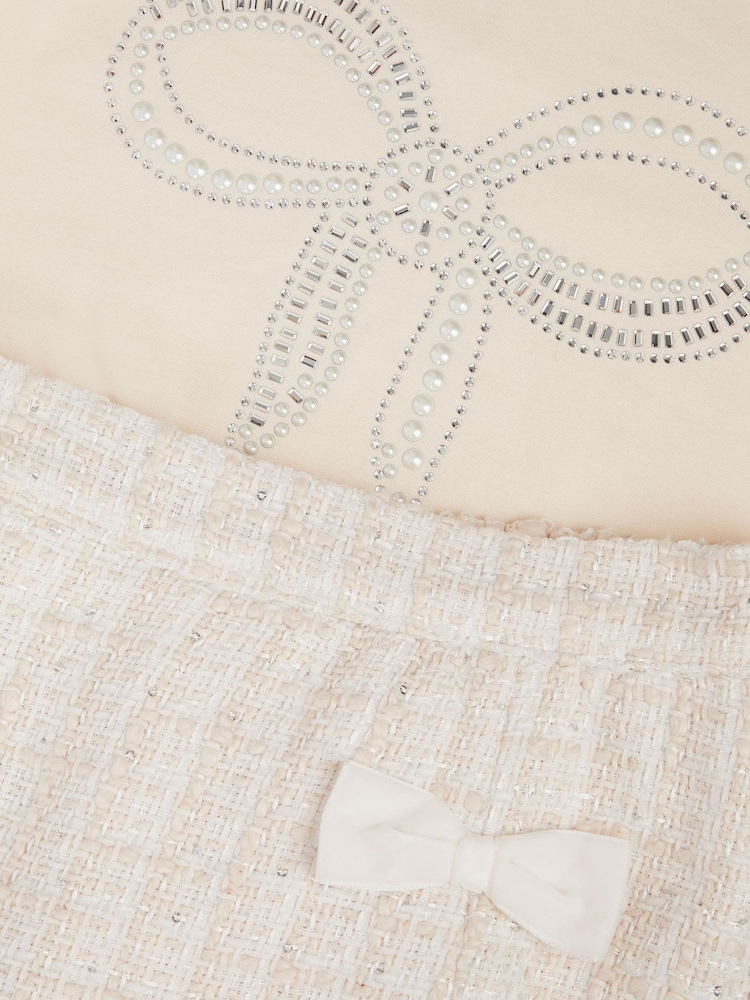 Monsoon Cream Embellished Bow Top & Tweed Skort Set - Image 2 of 2
