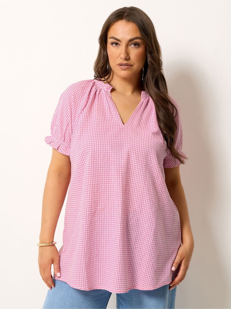 Yours Curve Pink Notch Neck T-Shirt - Image 1 of 5