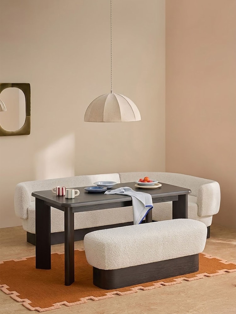 MADE.COM Off White Boucle Right Hand Corner Bench and Dining Table Set - Image 1 of 2