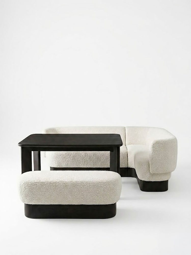 MADE.COM Off White Boucle Right Hand Corner Bench and Dining Table Set - Image 2 of 2