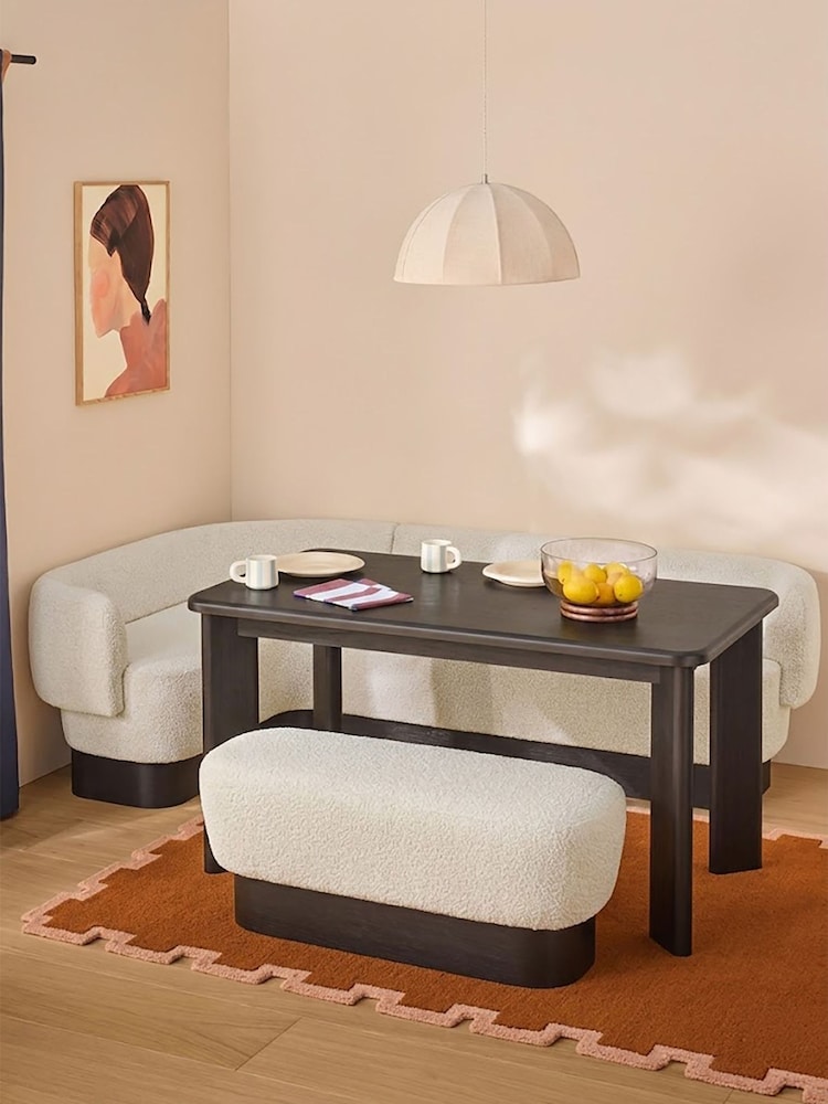 MADE.COM Off White Boucle Left Hand Corner Bench and Dining Table Set - Image 1 of 2 MADE.COM Off White Boucle Left Hand Corner Bench and Dining Table Set - Image 1 of 2