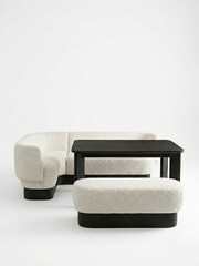 MADE.COM Off White Boucle Left Hand Corner Bench and Dining Table Set - Image 2 of 2