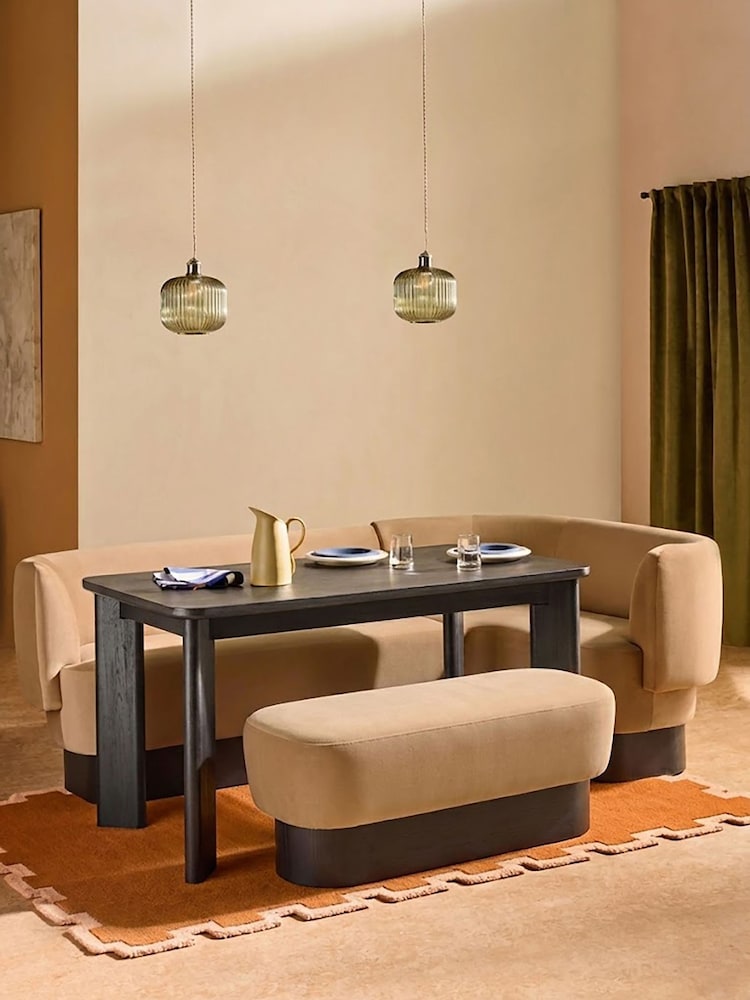 MADE.COM Caramel Brown Velvet Right Hand Corner Bench and Dining Table Set - Image 1 of 2 MADE.COM Caramel Brown Velvet Right Hand Corner Bench and Dining Table Set - Image 1 of 2