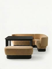 MADE.COM Caramel Brown Velvet Right Hand Corner Bench and Dining Table Set - Image 2 of 2