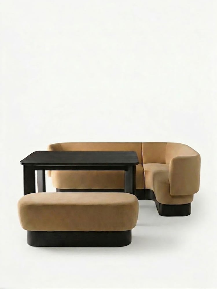MADE.COM Caramel Brown Velvet Right Hand Corner Bench and Dining Table Set - Image 2 of 2 MADE.COM Caramel Brown Velvet Right Hand Corner Bench and Dining Table Set - Image 2 of 2