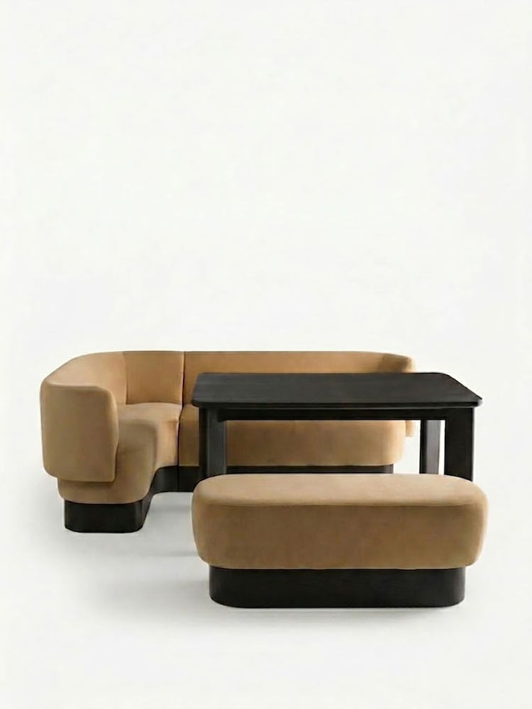 MADE.COM Caramel Brown Velvet Left Hand Corner Bench and Dining Table Set - Image 2 of 2 MADE.COM Caramel Brown Velvet Left Hand Corner Bench and Dining Table Set - Image 2 of 2