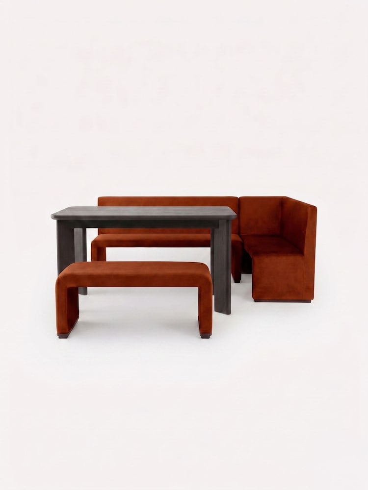 MADE.COM Rust Red Velvet Right Hand Corner Bench and Dining Table Set - Image 2 of 2 MADE.COM Rust Red Velvet Right Hand Corner Bench and Dining Table Set - Image 2 of 2