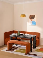 MADE.COM Rust Red Velvet Left Hand Corner Bench and Dining Table Set - Image 1 of 2