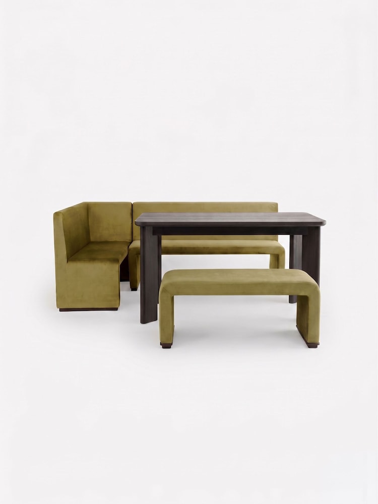 MADE.COM Fern Green Velvet Left Hand Corner Bench and Dining Table Set - Image 2 of 2