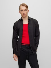 Negru - HUGO Croială slim fit Elegant 100% Cotton Mânecă lungă Cămăși - Imaginea 1 din 8