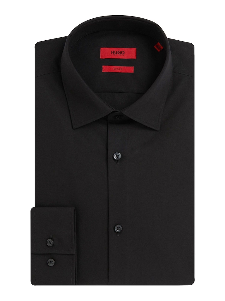 Negru - HUGO Croială slim fit Elegant 100% Cotton Mânecă lungă Cămăși - Imaginea 8 din 8