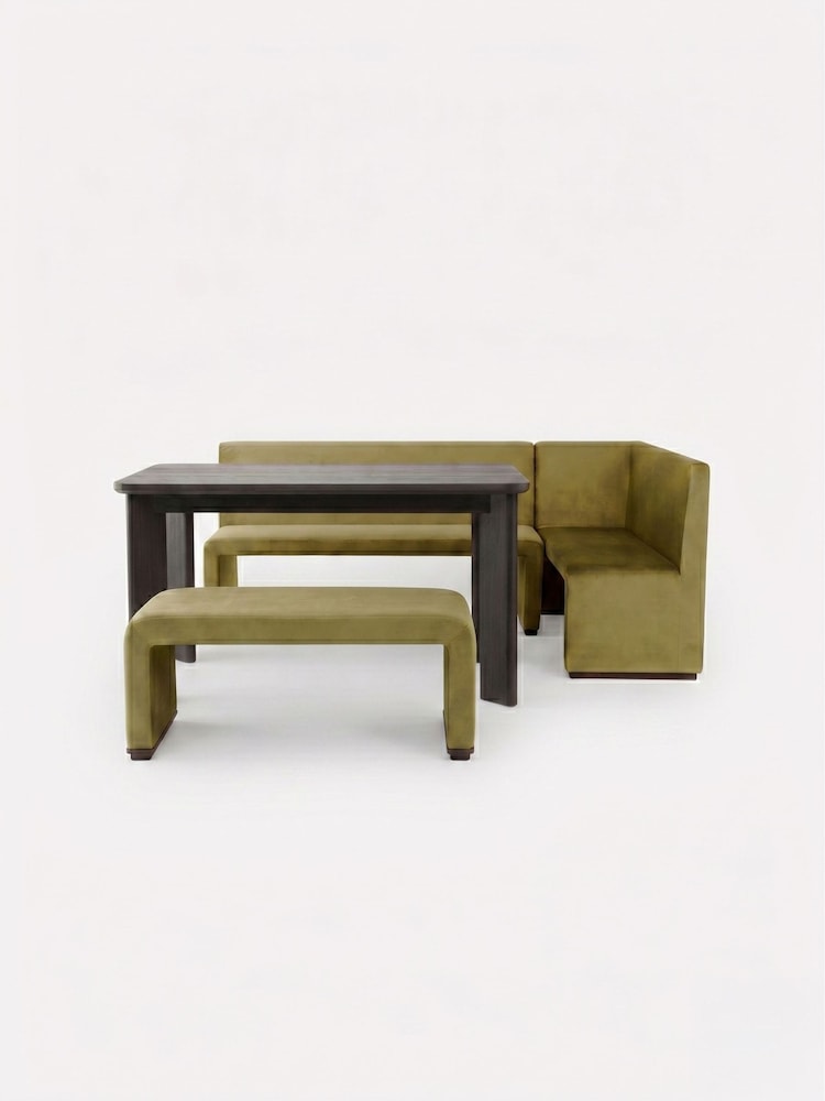 MADE.COM Fern Green Velvet Right Hand Corner Bench and Dining Table Set - Image 2 of 2 MADE.COM Fern Green Velvet Right Hand Corner Bench and Dining Table Set - Image 2 of 2