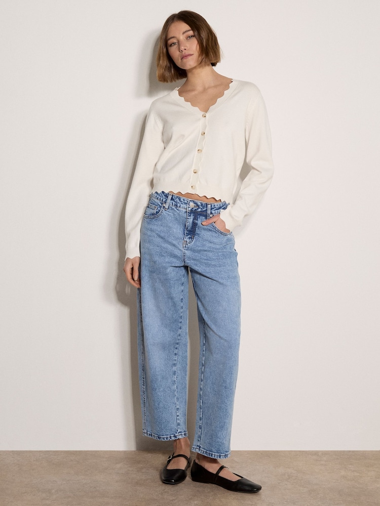 Apricot Cream Scallop Hem Cardigan - Image 1 of 5 Apricot Cream Scallop Hem Cardigan - Image 1 of 5