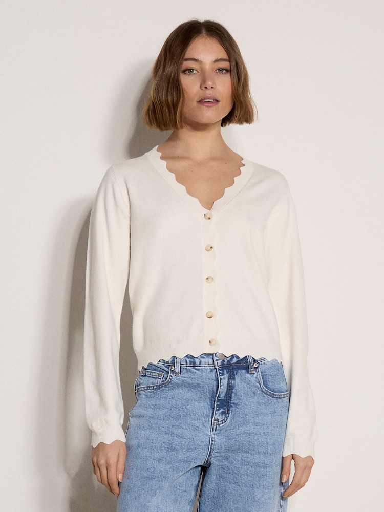 Apricot Cream Scallop Hem Cardigan - Image 5 of 5 Apricot Cream Scallop Hem Cardigan - Image 5 of 5