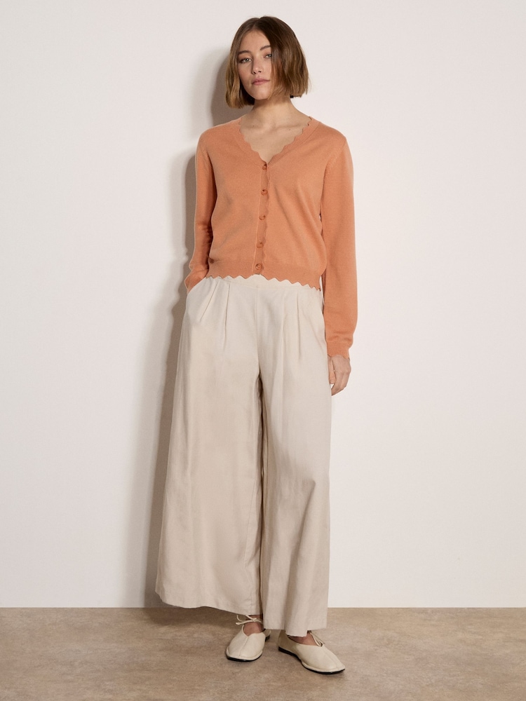 Apricot Orange Scallop Hem Cardigan - Image 1 of 4 Apricot Orange Scallop Hem Cardigan - Image 1 of 4