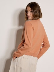 Apricot Orange Scallop Hem Cardigan - Image 3 of 4