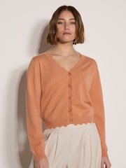Apricot Orange Scallop Hem Cardigan - Image 4 of 4
