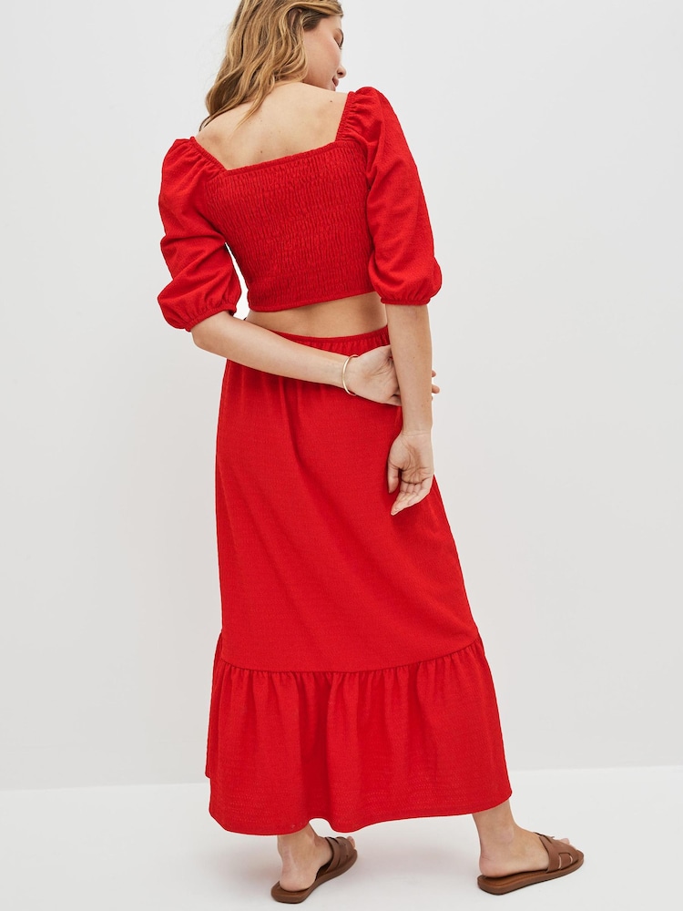Rot - Strukturiertes Midikleid aus Jersey mit Zierausschnitt - Bild 2 von 5 Rot - Strukturiertes Midikleid aus Jersey mit Zierausschnitt - Bild 2 von 5