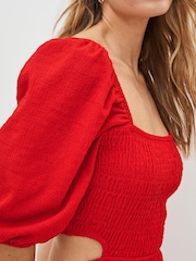 Rot - Strukturiertes Midikleid aus Jersey mit Zierausschnitt - Bild 4 von 5