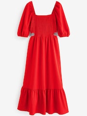 Rot - Strukturiertes Midikleid aus Jersey mit Zierausschnitt - Bild 5 von 5