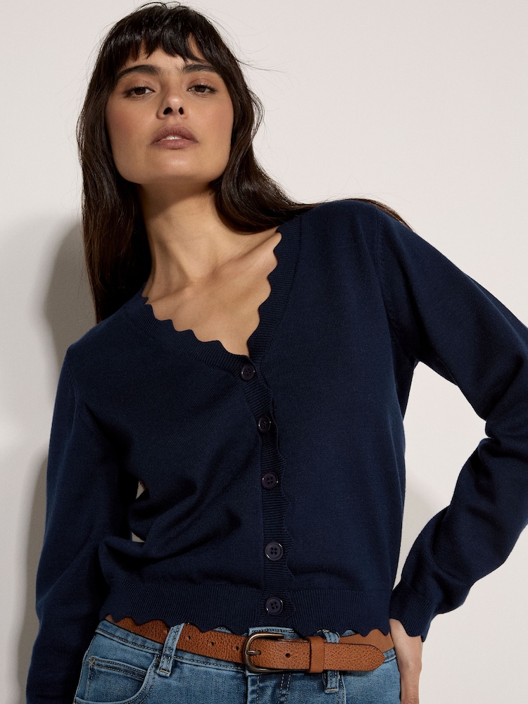 Apricot Blue Scallop Hem Cardigan - Image 1 of 4 Apricot Blue Scallop Hem Cardigan - Image 1 of 4