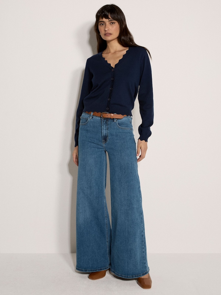 Apricot Blue Scallop Hem Cardigan - Image 2 of 4 Apricot Blue Scallop Hem Cardigan - Image 2 of 4