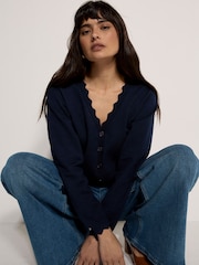 Apricot Blue Scallop Hem Cardigan - Image 4 of 4