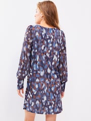 Navy Animal Print Long Cuff Sleeve Mini Dress - Image 2 of 6