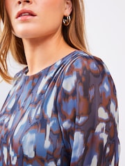 Navy Animal Print Long Cuff Sleeve Mini Dress - Image 4 of 6