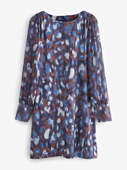 Navy Animal Print Long Cuff Sleeve Mini Dress - Image 5 of 6