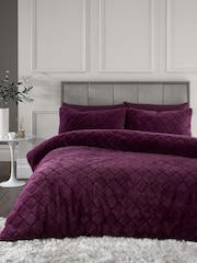 Catherine Lansfield Purple Soft Diamond Cosy and Warm Fleece Duvet Cover Set - Image 1 of 1