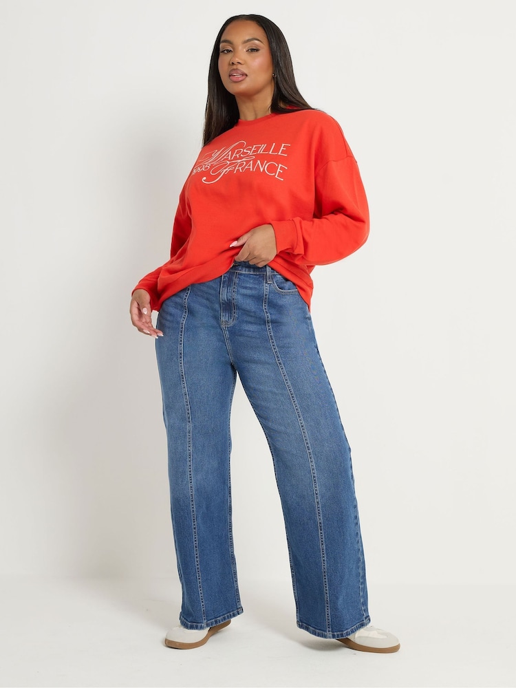 Yours Curve Blue Front Seam Wide Leg Jeans - Image 2 of 5