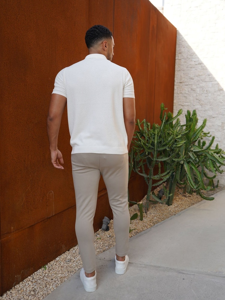 CAPO Cream Interlock Smart Trousers - Oatmeal - Image 2 of 3