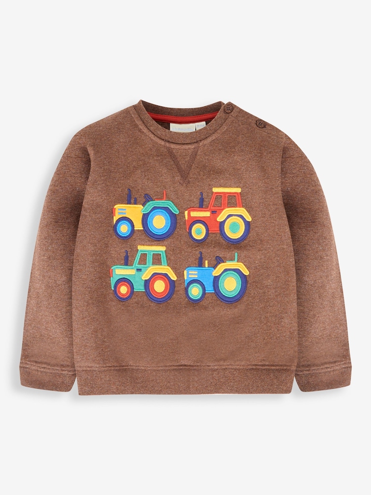 JoJo Maman Bébé Marl Brown Tractor Tractor Appliqué Sweatshirt - Image 1 of 2
