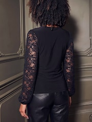 Roman Black Lace Sleeve Wrap Top - Image 3 of 4