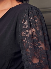 Roman Black Lace Sleeve Wrap Top - Image 4 of 4