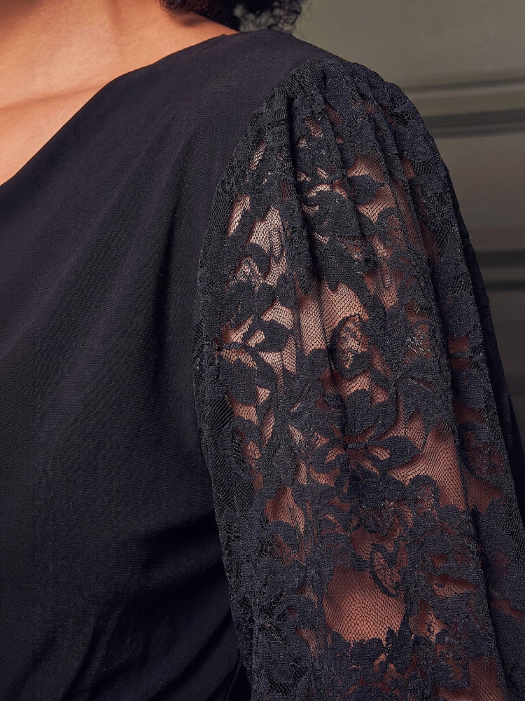 Roman Black Lace Sleeve Wrap Top - Image 4 of 4 Roman Black Lace Sleeve Wrap Top - Image 4 of 4
