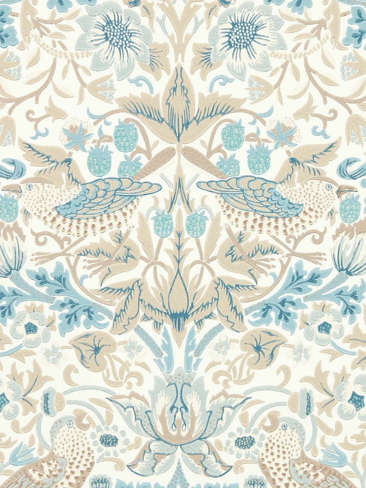 Morris & Co Grey Simply Strawberry Thief 10.05M Wallpaper - Image 2 of 2