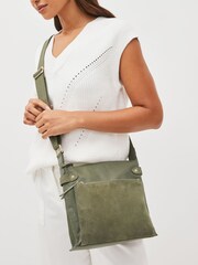 Khaki Green Leather Pocket Messenger Bag - Image 1 of 7