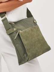 Khaki Green Leather Pocket Messenger Bag - Image 2 of 7