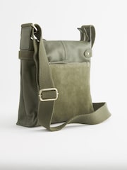 Khaki Green Leather Pocket Messenger Bag - Image 3 of 7