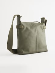 Khaki Green Leather Pocket Messenger Bag - Image 4 of 7