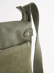 Khaki Green Leather Pocket Messenger Bag - Image 5 of 7