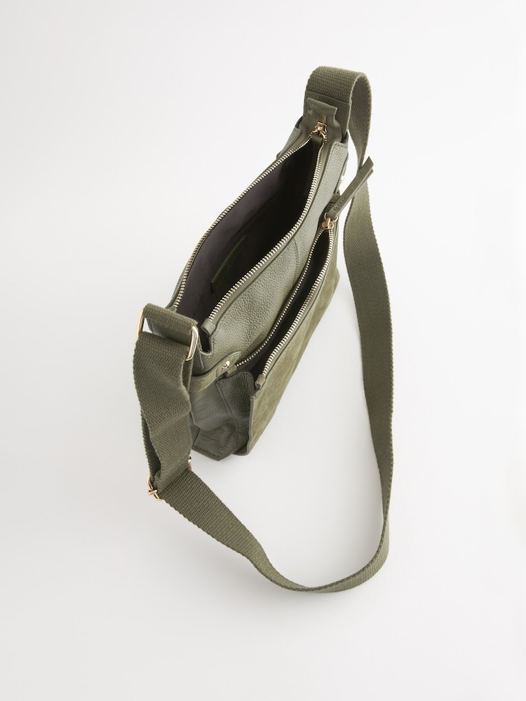 Khaki Green Leather Pocket Messenger Bag - Image 7 of 7