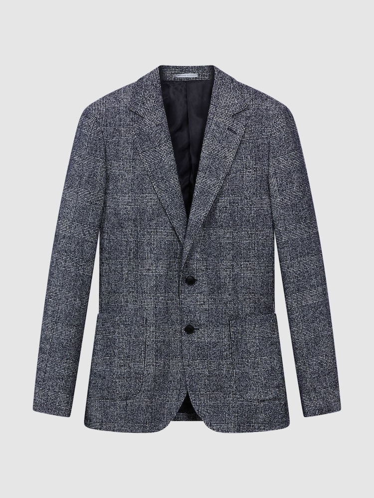 Reiss Navy Lindhurst Slim Fit Single Breasted Check Blazer - Image 2 of 7