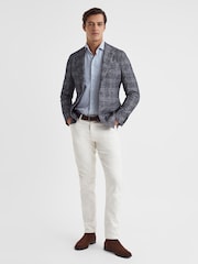 Reiss Navy Lindhurst Slim Fit Single Breasted Check Blazer - Image 3 of 7